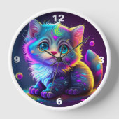 FARBBIG NEON BLUE EYE KITTEN CLOCK UHR (Vorderseite)