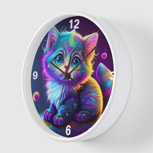 FARBBIG NEON BLUE EYE KITTEN CLOCK UHR (Winkel)