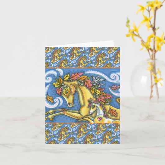 FARBBIGE AUTUMENSTÜTZE AUF WHIMSICAL PORSE & COLT KARTE (Gelbe Blume)