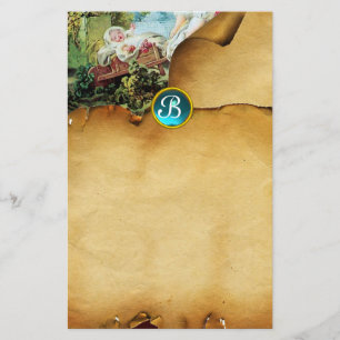 FARBBIGE BABY SHOWER Parchment Blue Gem Monogram Briefpapier