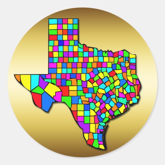 FARBBIGE TEXAS-LANDKREIS-KARTE RUNDER AUFKLEBER (Vorderseite)