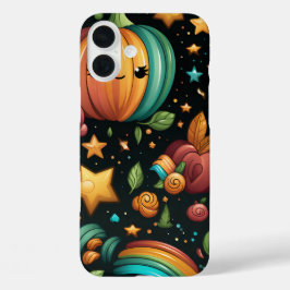 FARBBIGE UND GLÜCKLICHE HALLOWEEN PUMPKINS & BLUME iPhone 16 PLUS HÜLLE