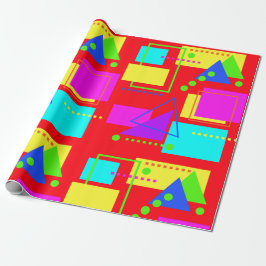 FARBBIGER 80er NEON FLUORO FORMDRUCK AUF ROT Geschenkpapier