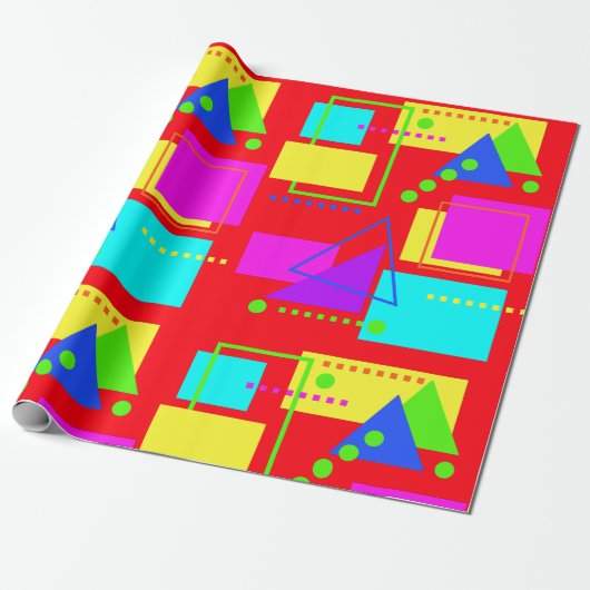 FARBBIGER 80er NEON FLUORO FORMDRUCK AUF ROT Geschenkpapier (Ungerollt)