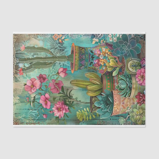 FARBBIGER CACTUS UND ERFOLGREICHE DEKOUTION SEIDENPAPIER (Vorderseite)