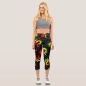 FARBBIGER ROTER DRAGONPATTER IN SCHWARZ CAPRI LEGGINGS (Vorderseite)