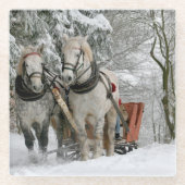 Farbbild des WinterSchlittenfahrens Glasuntersetzer (Vorderseite)