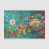 FARBBIRDS MIT BLUME IN VASE DECOUPAGE SEIDENPAPIER (Vorderseite)