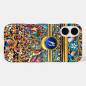 FARBBIRTE, BLUE GEM MONOGRAMM FLORALE WIRBEL Case-Mate iPhone HÜLLE (Rückseite (Horizontal))