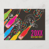 Farbbläserne Flaschen Silvesterabend Einladungspostkarte (Vorderseite)