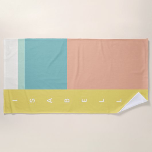 Farbblock Art in Retro Beach Pastellfarben Name Strandtuch (Vorderseite)