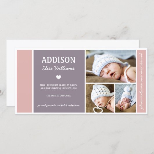 FARBBLOCK | BABY GIRL GEBURT ANKÜNDIGUNG (Vorne/Hinten)