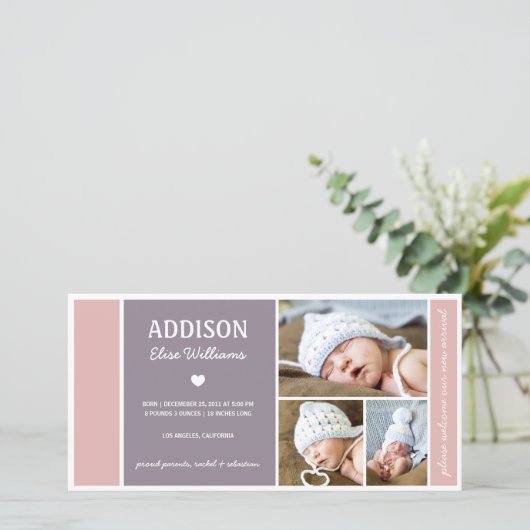 FARBBLOCK | BABY GIRL GEBURT ANKÜNDIGUNG (Stehend Vorderseite)