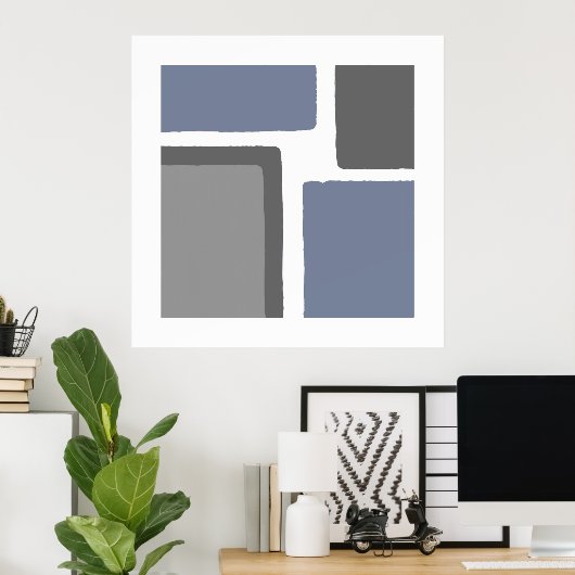 Farbblock Blau und Grau Minimalistisch Poster (Heimbüro)