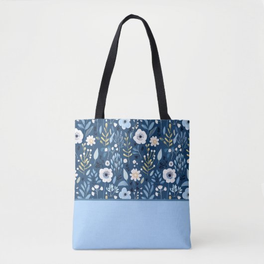 Farbblock Blau, Weiß, Gelbe Blumen Tasche (Vorderseite)