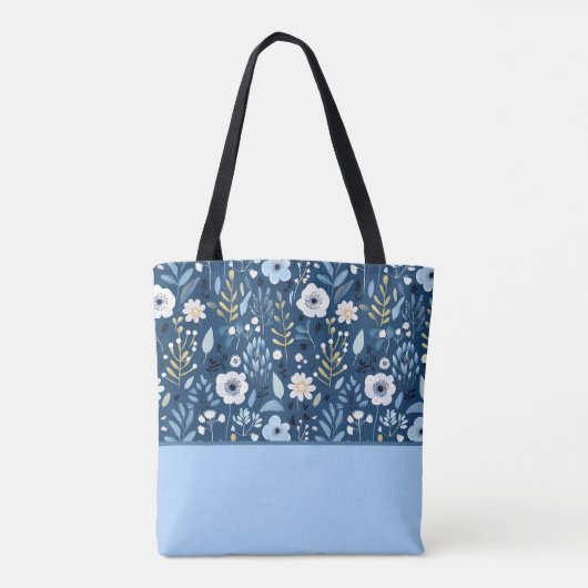 Farbblock Blau, Weiß, Gelbe Blumen Tasche (Rückseite)