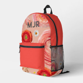 Farbblock Blumenrosa, Lila und rot Bedruckter Rucksack