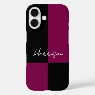 Farbblock Burgund Schwarz Minimaler Benutzername iPhone 16 Hülle