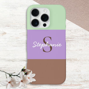 Farbblock Chic Taupe Lila Grün Monogramm iPhone 16 Pro Hülle