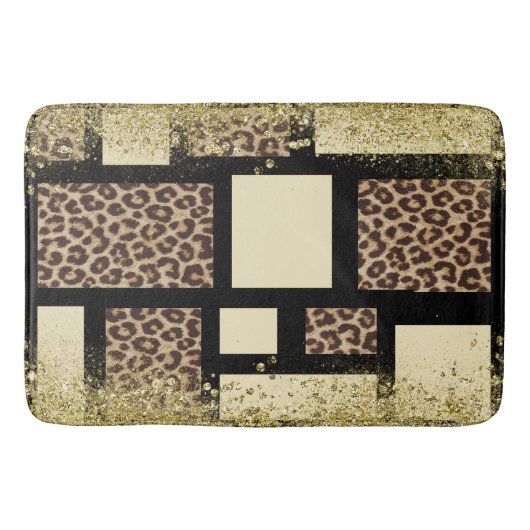 Farbblock Cream Ivory Black & Leopard Cheetah Badematte (Vorderseite)