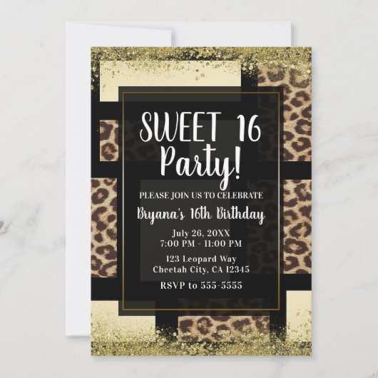 Farbblock Cream Ivory Black & Leopard Cheetah Einladung (Vorderseite)