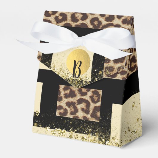 Farbblock Cream Ivory Black & Leopard Cheetah Geschenkschachtel (Vorderseite)