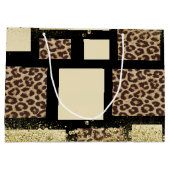 Farbblock Cream Ivory Black & Leopard Cheetah Große Geschenktüte (Rückseite)
