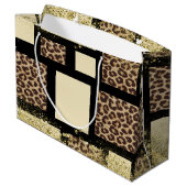 Farbblock Cream Ivory Black & Leopard Cheetah Große Geschenktüte (Rückseite Schrägansicht)