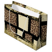 Farbblock Cream Ivory Black & Leopard Cheetah Große Geschenktüte (Vorderseite Schrägansicht)