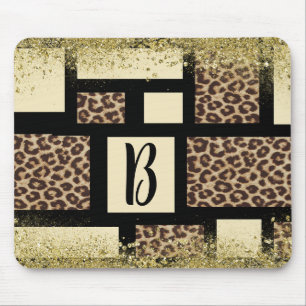 Farbblock Cream Ivory Black & Leopard Cheetah Mousepad
