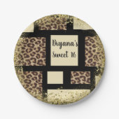 Farbblock Cream Ivory Black & Leopard Cheetah Pappteller (Vorderseite)