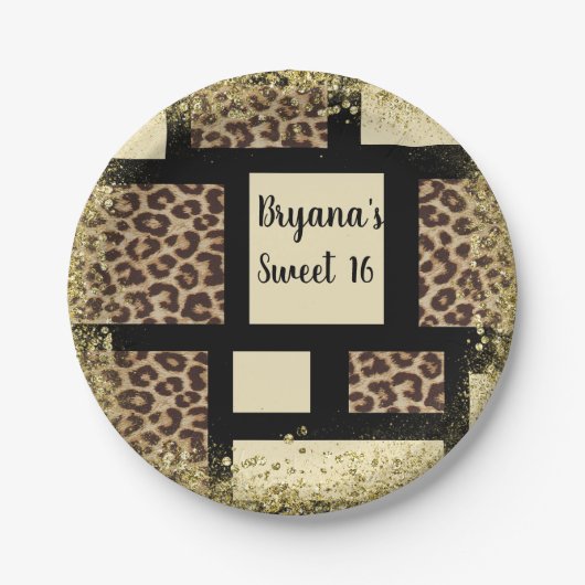 Farbblock Cream Ivory Black & Leopard Cheetah Pappteller (Vorderseite)