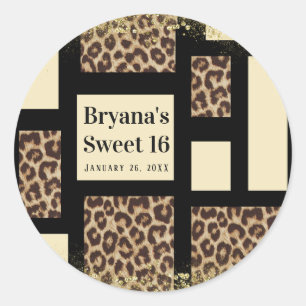 Farbblock Cream Ivory Black & Leopard Cheetah Runder Aufkleber