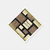 Farbblock Cream Ivory Black & Leopard Cheetah Serviette (Ecke)