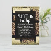 Farbblock Creme Elfenbein Schwarz & Leopard Gepard Einladung (Stehend Vorderseite)