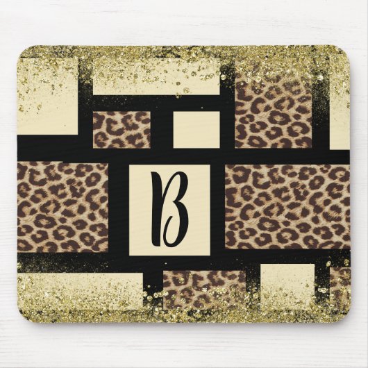 Farbblock Creme Elfenbein Schwarz & Leopard Gepard Mousepad (Vorne)