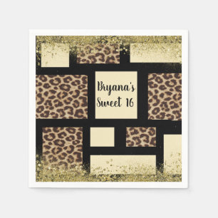 Farbblock-Creme Elfenbein Schwarz & Leopard Gepard Serviette
