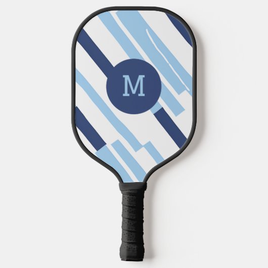 Farbblock Dunkelblaues Monogramm Pickleball Schläger (Rückseite)