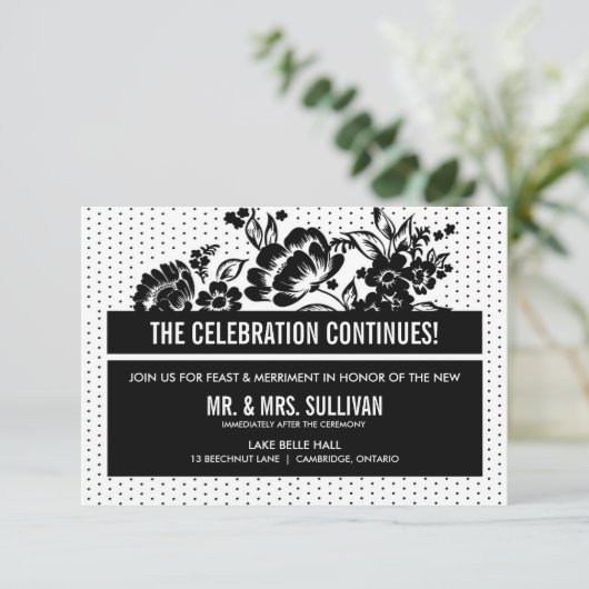 Farbblock-Empfang-Karte für Schwarz/Weiß-Mod Einladung (Stehend Vorderseite)