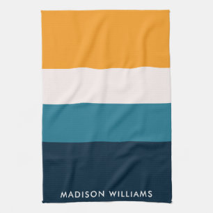 Farbblock für Monogram, Horizontal Stripe Stylish  Geschirrtuch