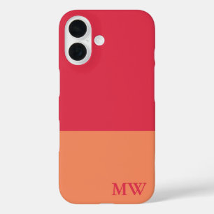 Farbblock für Monogramm, dunkelrosa und orange iPhone 16 Hülle