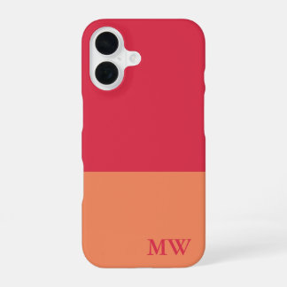 Farbblock für Monogramm, dunkelrosa und orange iPhone 16 Hülle