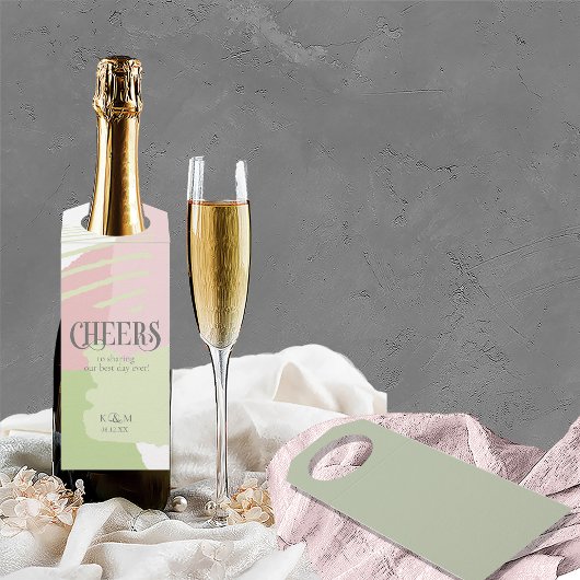 Farbblock Hochzeitsfeder-ID740 Flaschenhanger-Tag Flaschenanhänger