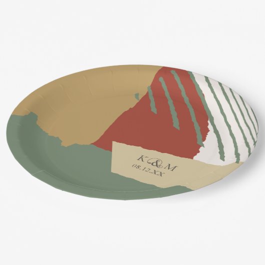 Farbblock Hochzeitskennziffer740 Pappteller (Schrägansicht)