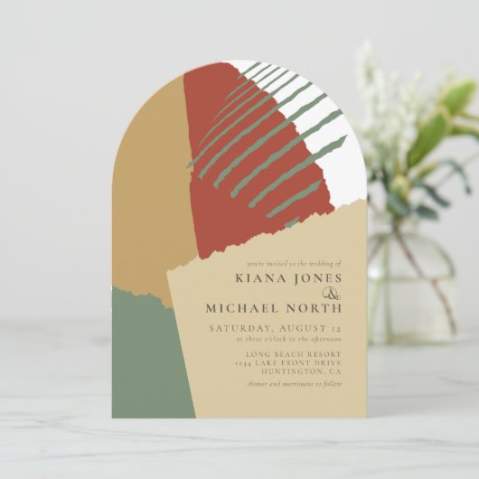 Farbblock Hochzeitswinkel-Bogenschießen-ID740 Einladung (Stehend Vorderseite)