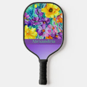 Farbblock Horizontal Elegante Blume mit Namen Pickleball Schläger (Rückseite)