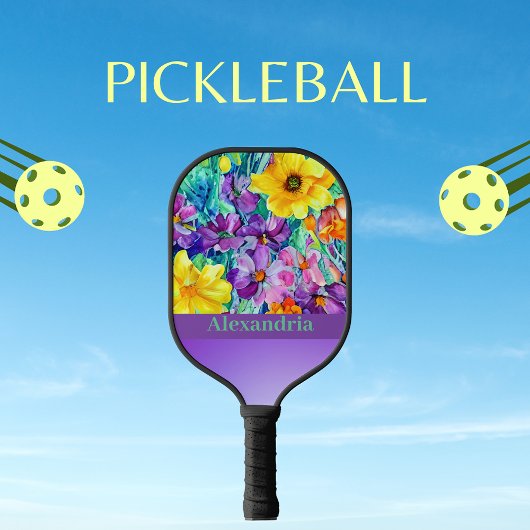 Farbblock Horizontal Elegante Blume mit Namen Pickleball Schläger