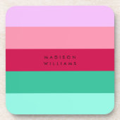 Farbblock Horizontaler Streifen Viva Magenta Frühj Getränkeuntersetzer (Vorderseite)