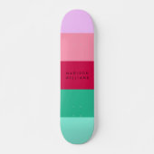 Farbblock Horizontaler Streifen Viva Magenta Frühj Skateboard (Vorne)