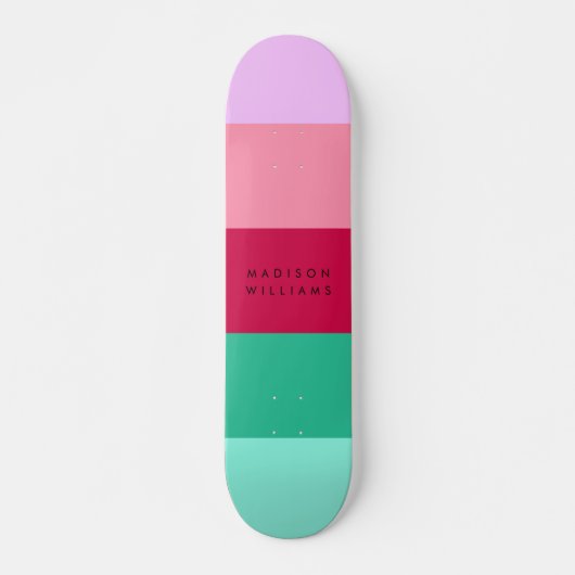Farbblock Horizontaler Streifen Viva Magenta Frühj Skateboard (Vorne)